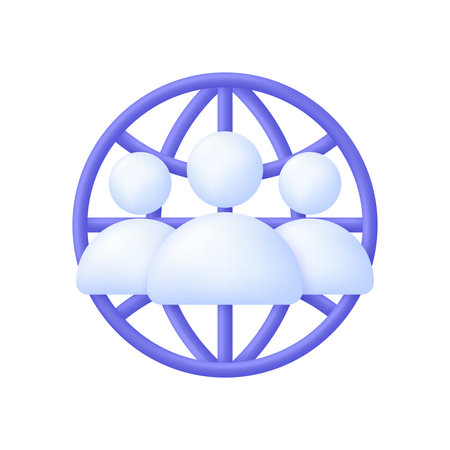 3D Global business and employees from around the world illustration. Concept of internal membership sign and communication. People and the globe. Trendy and modern vector in 3d style.のイラスト素材