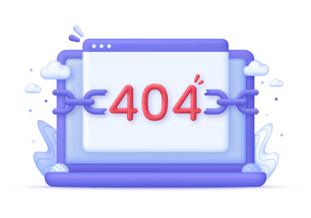 3D Error 404 page not found on Computer. System error, broken page. For presentation, infographic, website, apps.のイラスト素材