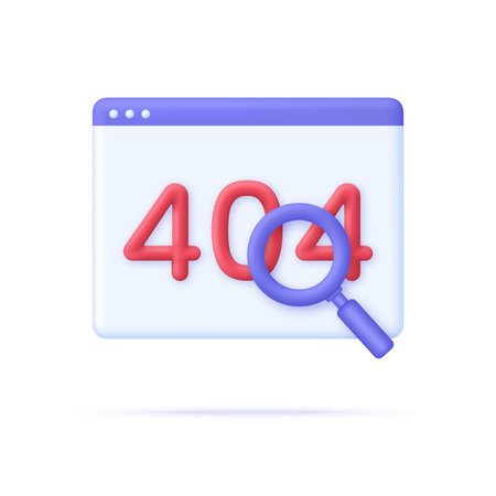3D Error 404 page not found. System error, broken page. For presentation, infographic, website, apps and other uses. Trendy and modern vector in 3d styleのイラスト素材