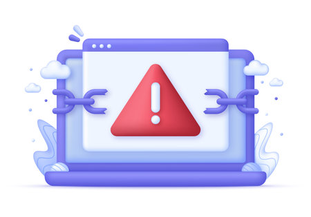 3D Computer error message. Error 404 page not found. Exclamation mark. Page not found text. Trendy and modern vector in 3d styleのイラスト素材