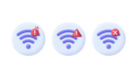 3D Set of Wireless or Wifi illustrations on Speech Bubble. Bad connection concept. Lost network Wifi. Error Internetのイラスト素材