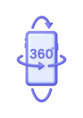3D 360 icon. 360 degree view symbol. Panoramas and 360 degrees rotating. Virtual reality concept. Trendy and modern vector in 3d styleのイラスト素材