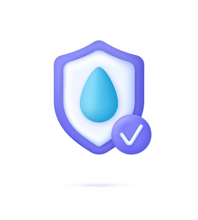 3D Waterproof icon. Water resistant sign. Water protection, liquid proof protection. Trendy and modern vector in 3d styleのイラスト素材