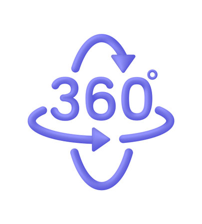 3D 360 icon. 360 degree view symbol. Panoramas and 360 degrees rotating. Virtual reality concept. Trendy and modern vector in 3d styleのイラスト素材