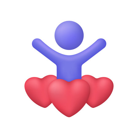 3D Person with hearts. Social media concept. Symbol of love. Trendy and modern vector in 3d styleのイラスト素材