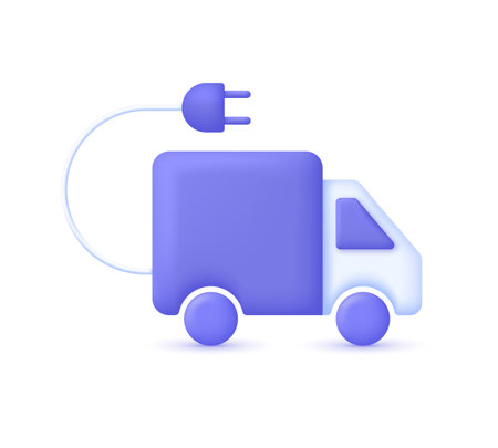 3D Electric Truck icon. Electrical charging station symbol. Transport power stationのイラスト素材