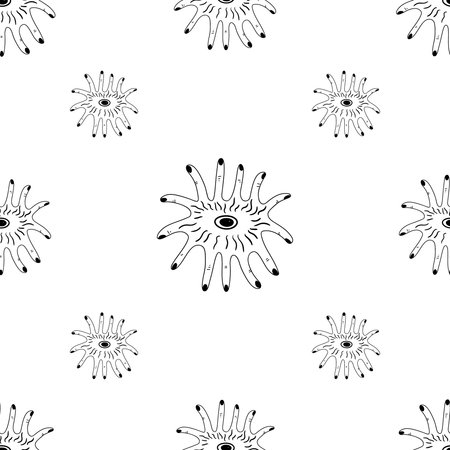 Hand Drawn  Doodle extraterrestrial animal with finger legs pattern. Illustrations Drawing Vector Sketch for textile, print, postcard, text, invitation, poster, background, book, t-shirt, wallpaperのイラスト素材
