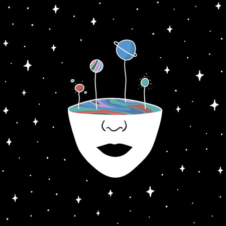 Hand Drawn rainbow planets in the spaceのイラスト素材