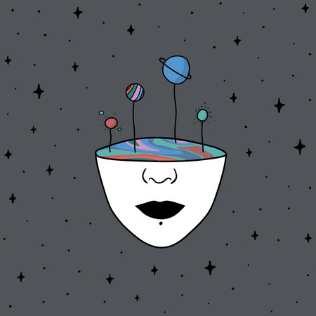 Hand Drawn rainbow planets in the spaceのイラスト素材