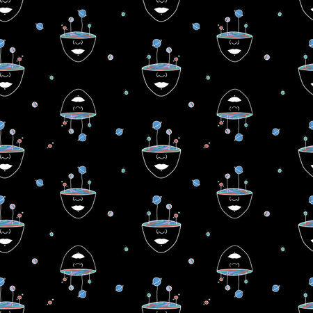 Face inside rainbow planets pattern in the spaceのイラスト素材