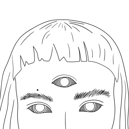 Hand Drawn art of girl with rainbow eyes in the spaceのイラスト素材