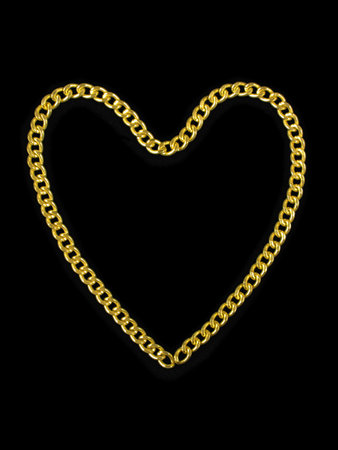 Golden heart shaped chain, isolated on blackの写真素材