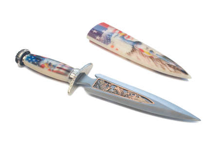 Knife and sheath with american symbolics, isolated on white