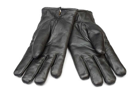 Pair of black gloves, isolated on whiteの写真素材