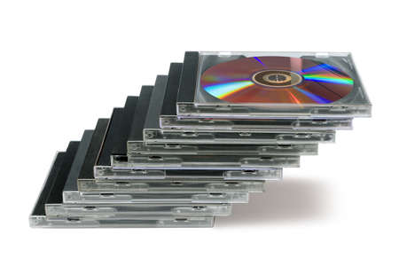 Compact disks like a staircase, isolated on whiteの写真素材