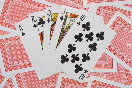Royal Flush on playing cards backgroundのeditorial素材