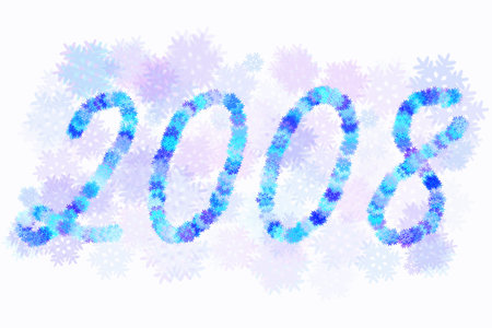 2008 and snowflakes, winter backgroundの写真素材