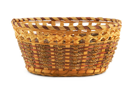 Empty wood basket, isolated on white backgroundの写真素材