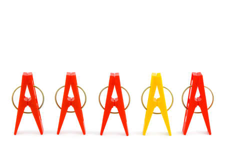 Group of clothespins, isolated on white backgroundの写真素材