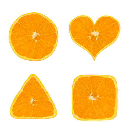 Shapes of orange fruit, isolated on white backgroundの写真素材
