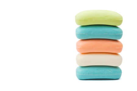Stack of soap, isolated on white backgroundの写真素材