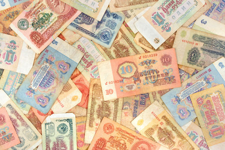 Old soviet russian currency, abstract money backgroundの写真素材