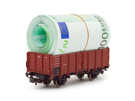 Train with money isolated on white backgroundの写真素材