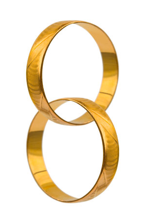 Connected wedding rings isolated on white background
