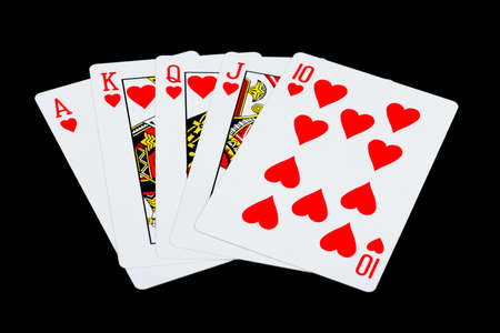 Playing cards isolated on black backgroundの写真素材