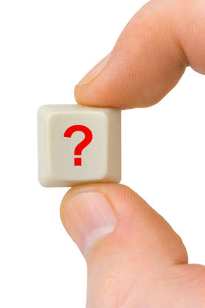 Computer button in hand isolated on white backgroundの写真素材