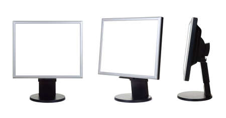 Group of computer monitors isolated on white backgroundの写真素材