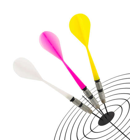 Three arrows darts and target isolated on white background