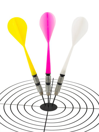 Three arrows darts and target isolated on white background