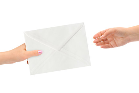 Hands and letter isolated on white backgroundの写真素材