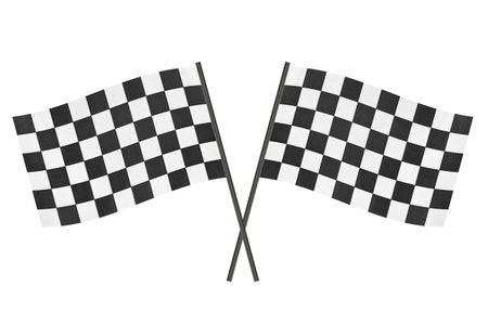 Checkered finish flags isolated on white backgroundの写真素材
