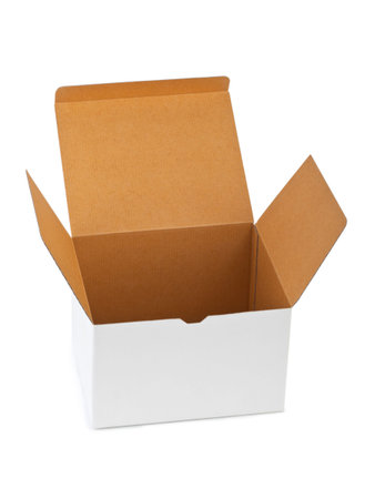 Empty cardboard box isolated on white backgroundの写真素材