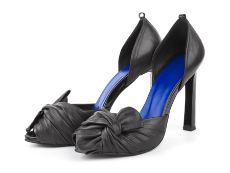 Black woman shoes isolated on white backgroundの写真素材