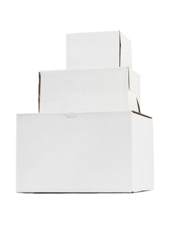 Stack of boxes isolated on white backgroundの写真素材