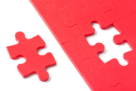 Pieces of puzzle isolated on white backgroundの写真素材