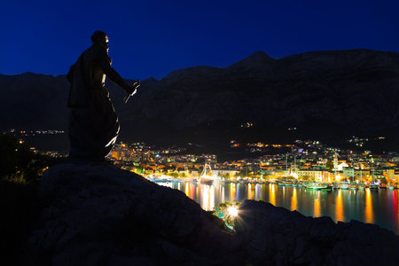 Town Makarska and monument in Croatia - travel backgroundの写真素材