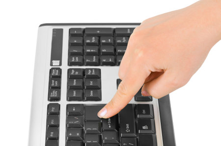 Computer keyboard and hand isolated on white background