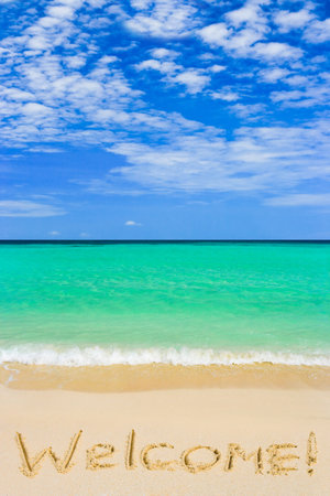 Word Welcome on beach - vacation concept backgroundの写真素材