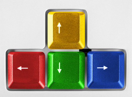 Arrows buttons on computer keyboard - technology backgroundの写真素材