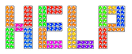 Word HELP made of pills isolated on white background