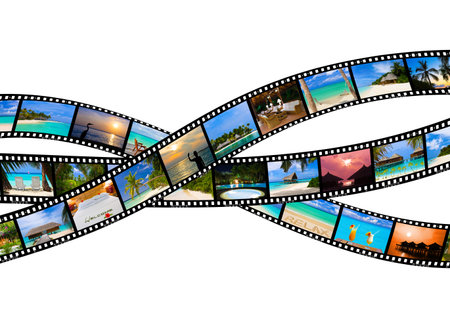 Frames of film - nature and travel (my photos), isolated on white backgroundの写真素材
