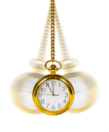 Retro watch and chain isolated on white backgroundの写真素材