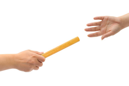 Hands and relay race isolated on white backgroundの写真素材