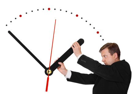 Business man stop time isolated on white background Business man stop time isolated on white background