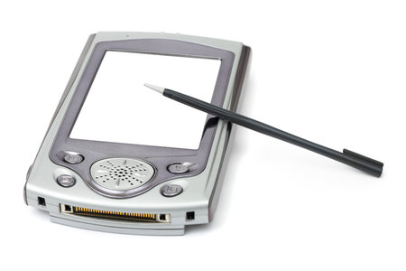 PDA and stylus isolated on white backgroundの写真素材