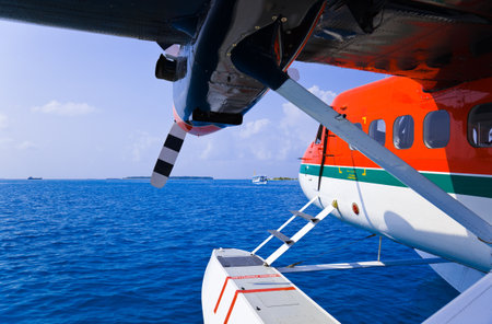 Seaplane at Maldives - transportation backgroundの写真素材